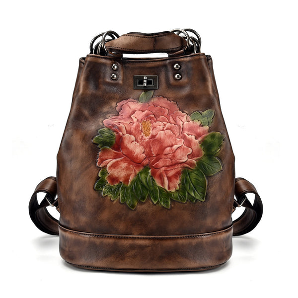 Sac à Dos Retro style pour Femmes avec Motif Fleur Embossé - Style Épaule pour Voyage"